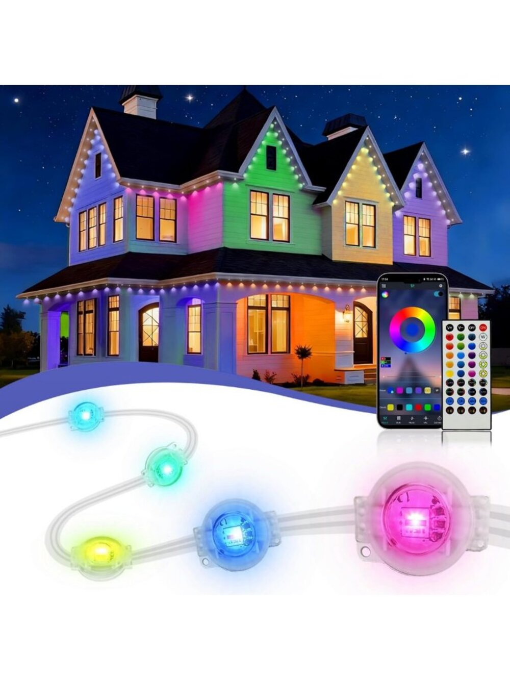 100ft Waterproof Outdoor String Lights with App/Remote Control for Holidays